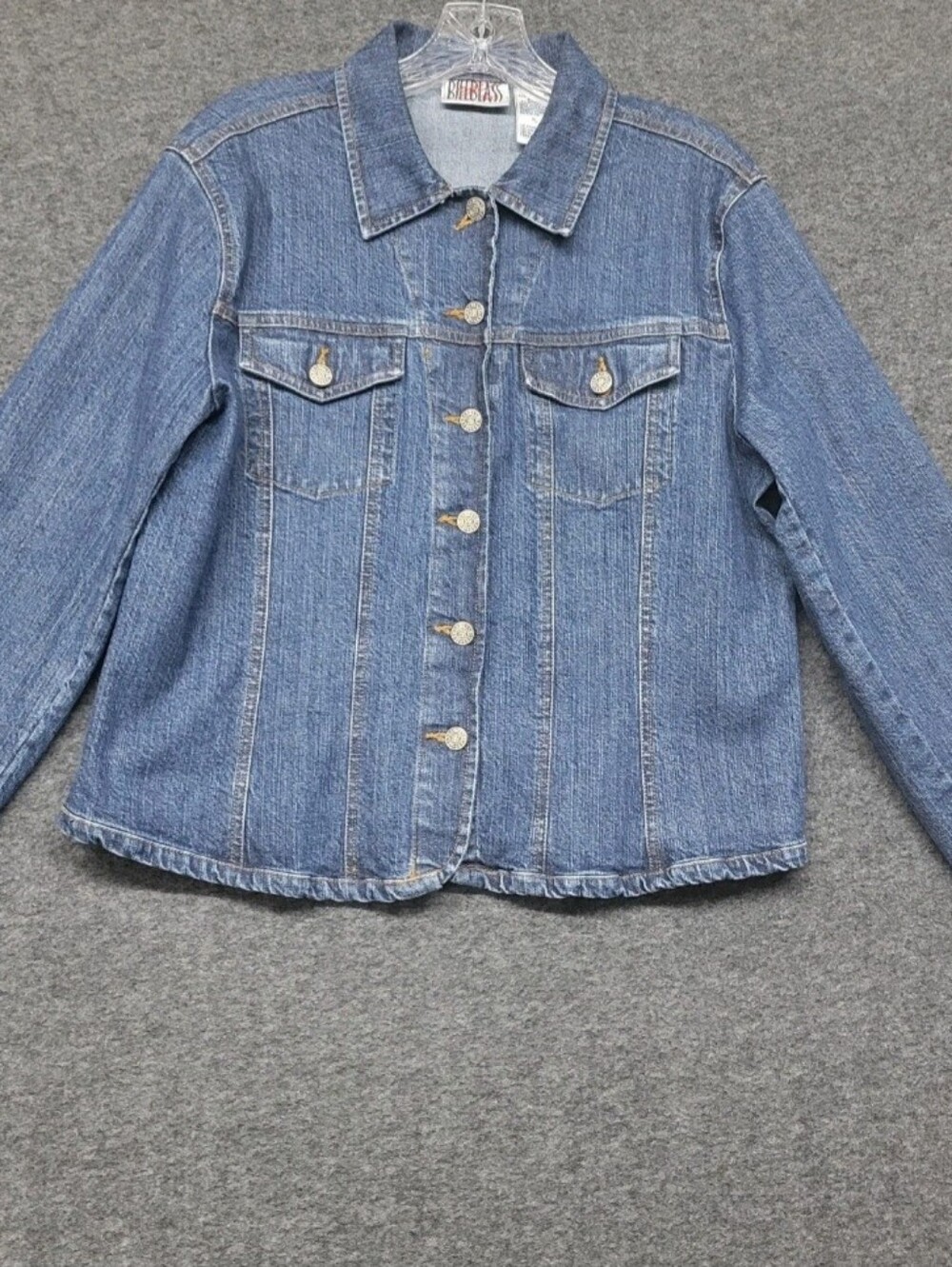 Vintage Bill Bass Denim Jean Jacket Womens Size Petite Large, Button Front